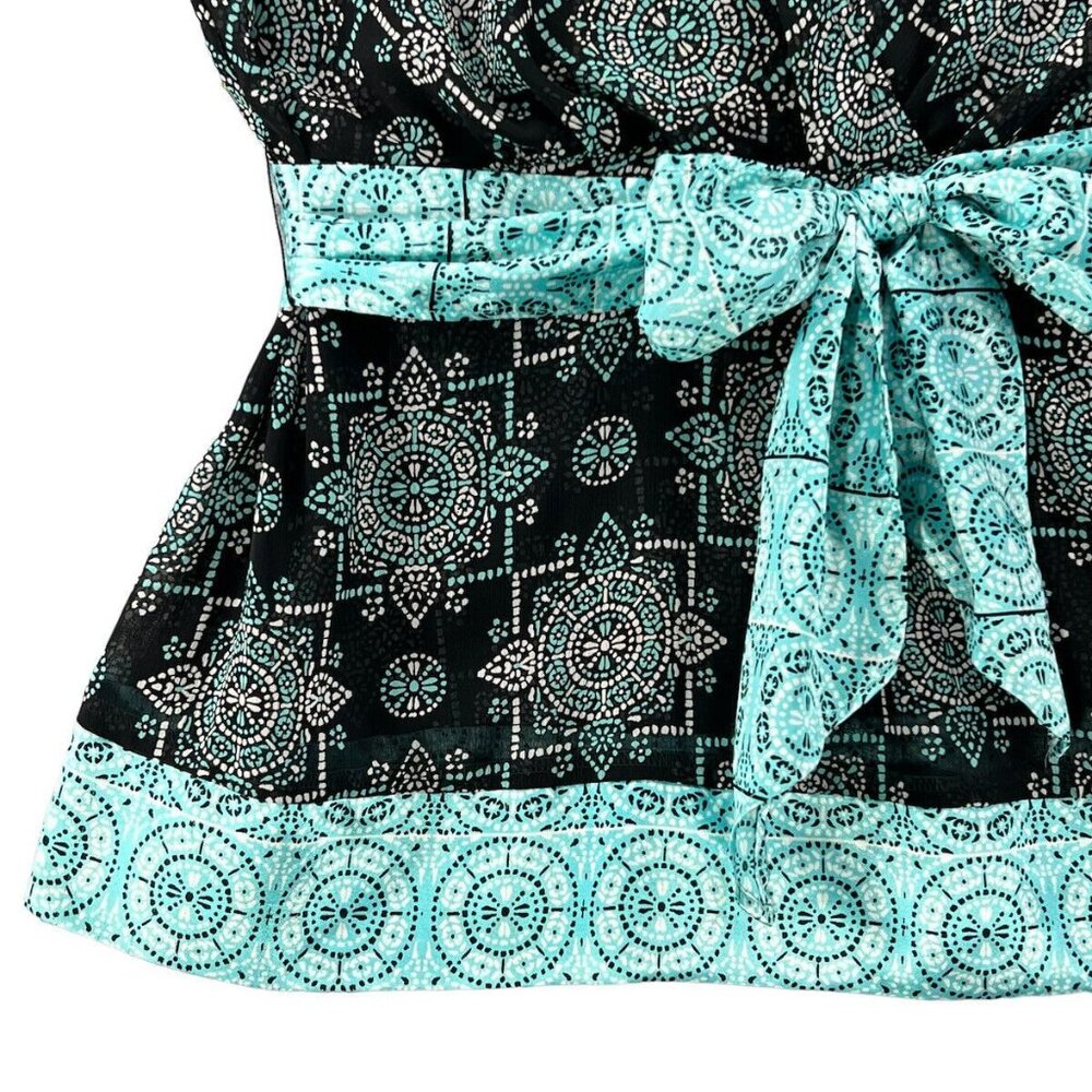 Lane Bryant Womens Plus Size 14/16 Black & Teal Belted Short Sleeve Top V Neck - Picture 4 of 11